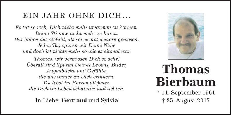 Traueranzeige Thomas Bierbaum