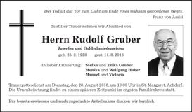 Traueranzeige Rudolf Gruber