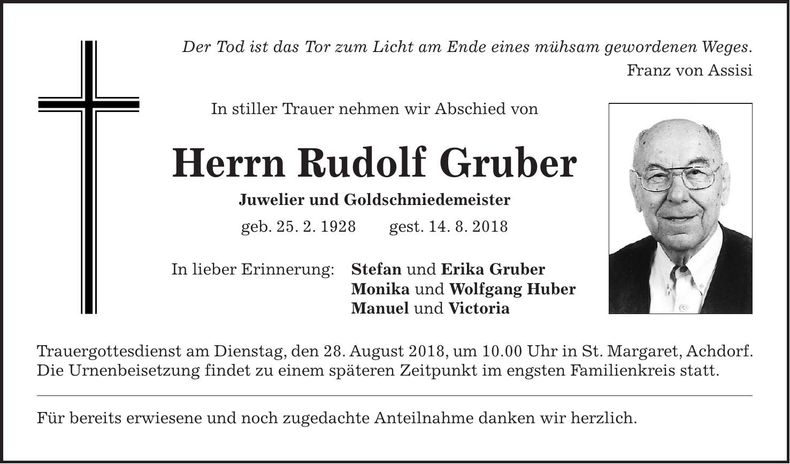Traueranzeige Rudolf Gruber