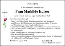 Traueranzeige Mathilde Kulzer