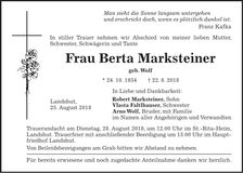 Traueranzeige Berta Marksteiner