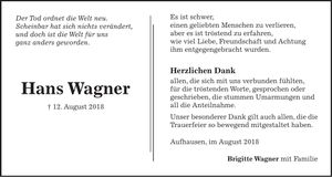 Traueranzeige Hans Wagner