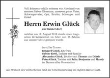 Traueranzeige Erwin Glück