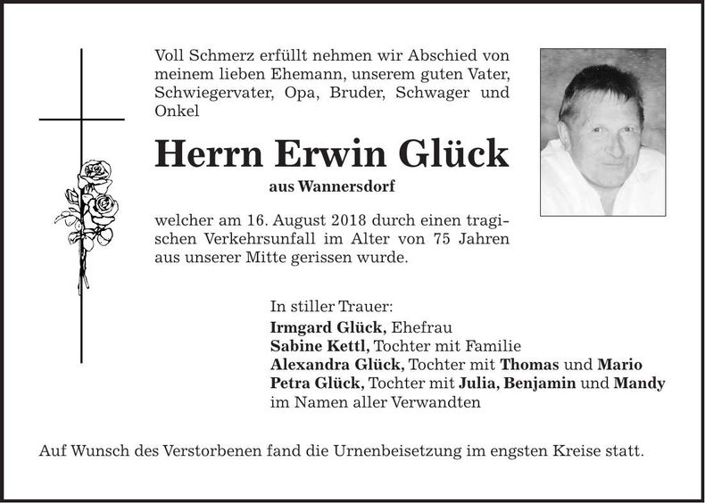 Traueranzeige Erwin Glück