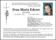 Traueranzeige Maria Ederer