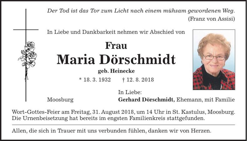 Traueranzeige Maria Dörschmidt