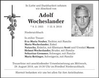 Traueranzeige Adolf Wocheslander