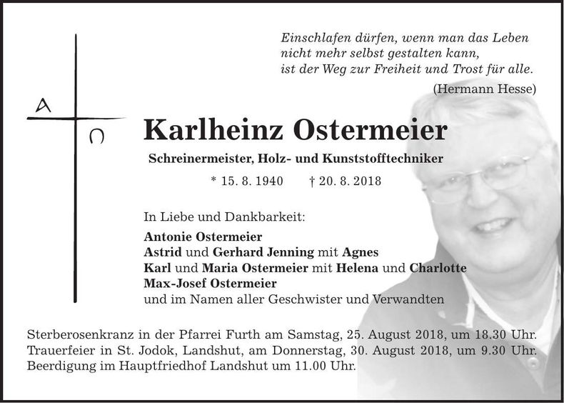 Traueranzeige Karlheinz Ostermeier