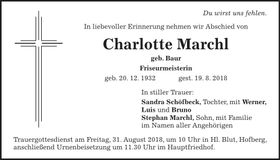 Traueranzeige Charlotte Marchl