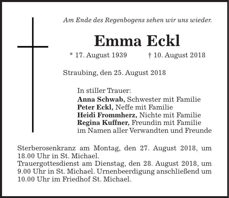 Traueranzeige Emma Eckl
