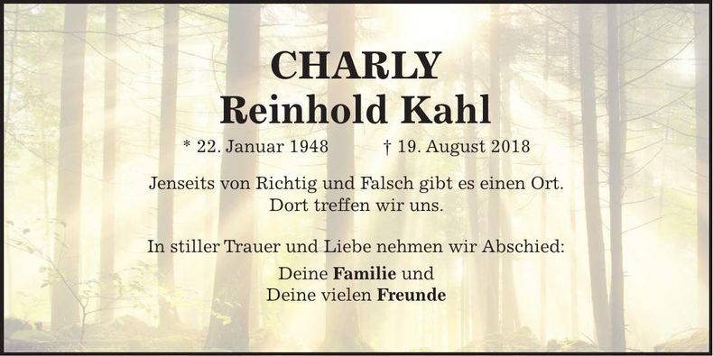 Traueranzeige Reinhold Kahl