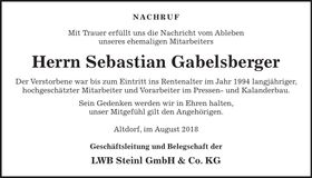 Traueranzeige Sebastian Gabelsberger