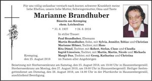 Traueranzeige Marianne Brandhuber
