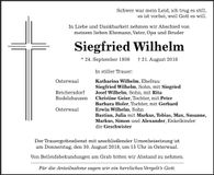 Traueranzeige Siegfried Wilhelm