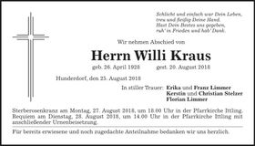 Traueranzeige Willi Kraus