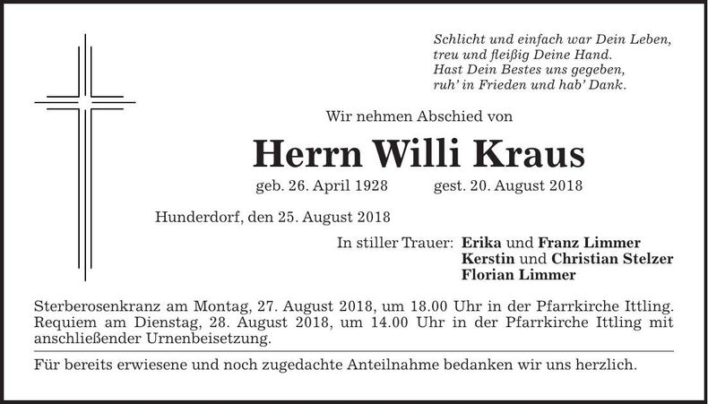 Traueranzeige Willi Kraus