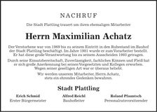 Traueranzeige Maximilian Achatz