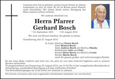 Traueranzeige Pfarrer Gerhard Bosch