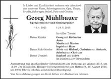 Traueranzeige Georg Mühlbauer