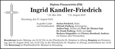 Traueranzeige Ingrid Kandler-Friedrich