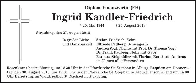 Traueranzeige Ingrid Kandler-Friedrich