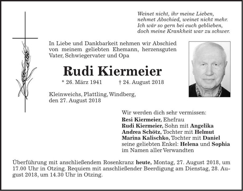 Traueranzeige Rudi Kiermeier