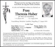Traueranzeige Theresia Huber