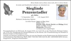 Traueranzeige Sieglinde Penzenstadler