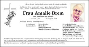 Traueranzeige Amalie Brem