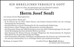 Traueranzeige Josef Senft