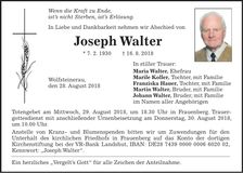 Traueranzeige Joseph Walter
