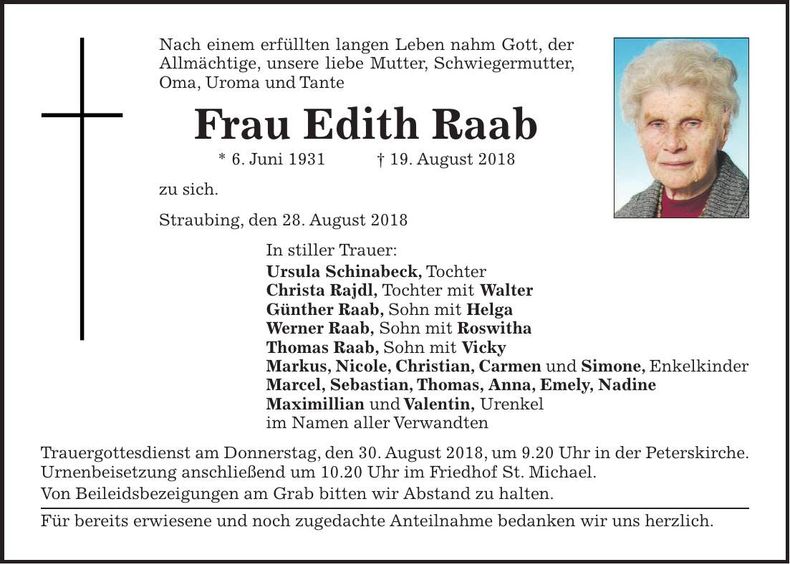 Traueranzeige Edith Raab