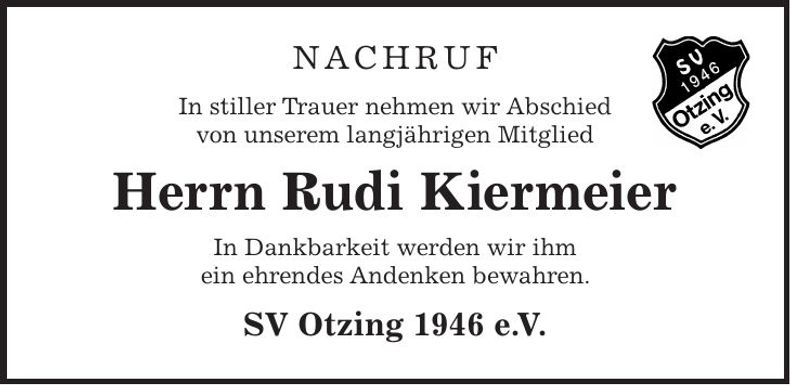 Traueranzeige Rudi Kiermeier