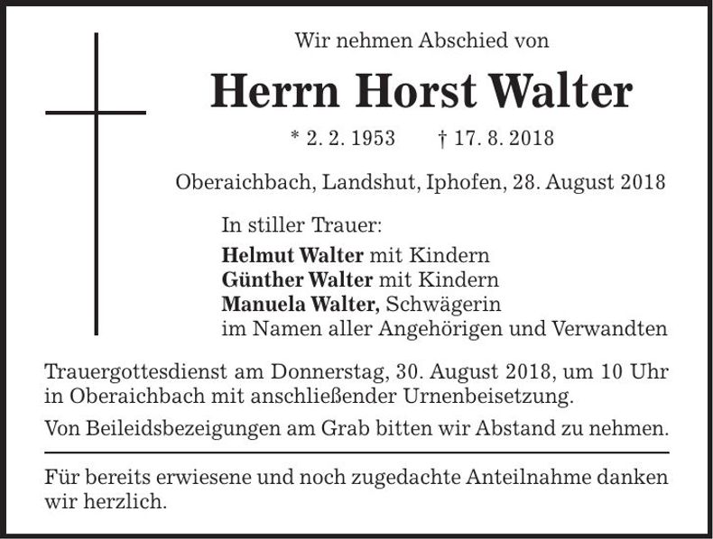 Traueranzeige Horst Walter