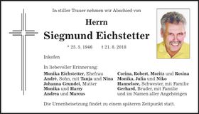Traueranzeige Siegmund Eichstetter