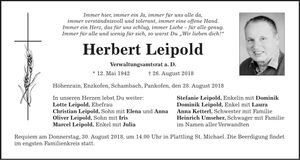 Traueranzeige Herbert Leipold