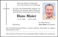 Traueranzeige Hans Maier