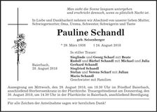 Traueranzeige Pauline Schandl