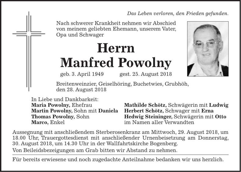 Traueranzeige Manfred Powolny