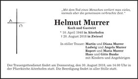 Traueranzeige Helmut Murrer