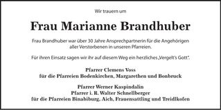 Traueranzeige Marianne Brandhuber