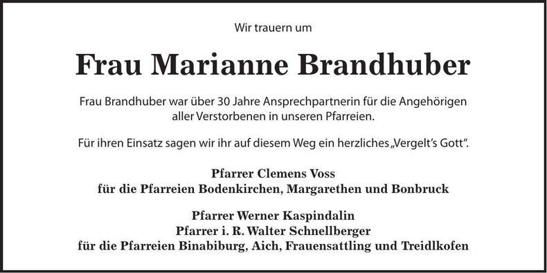 Traueranzeige Marianne Brandhuber