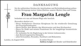 Traueranzeige Margarita Lengle