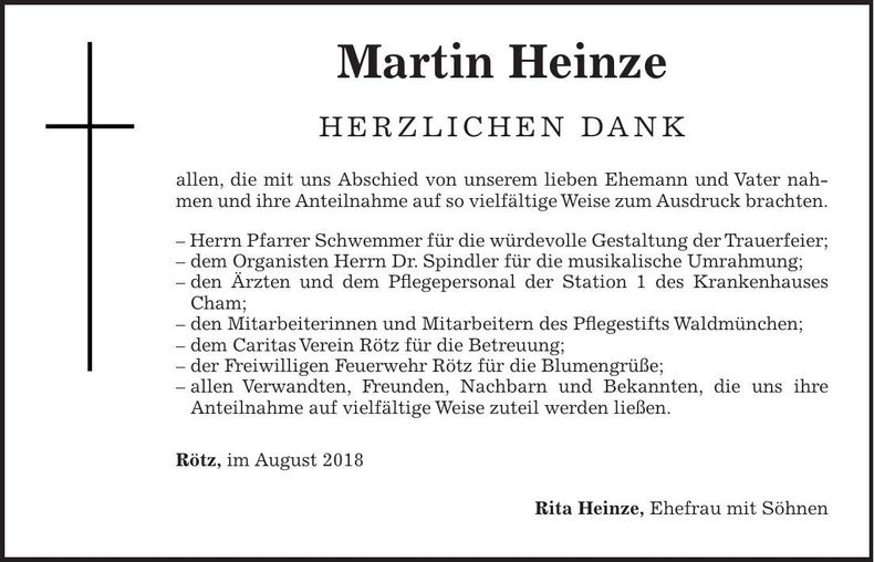 Traueranzeige Martin Heinze