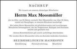 Traueranzeige Max Moosmüller