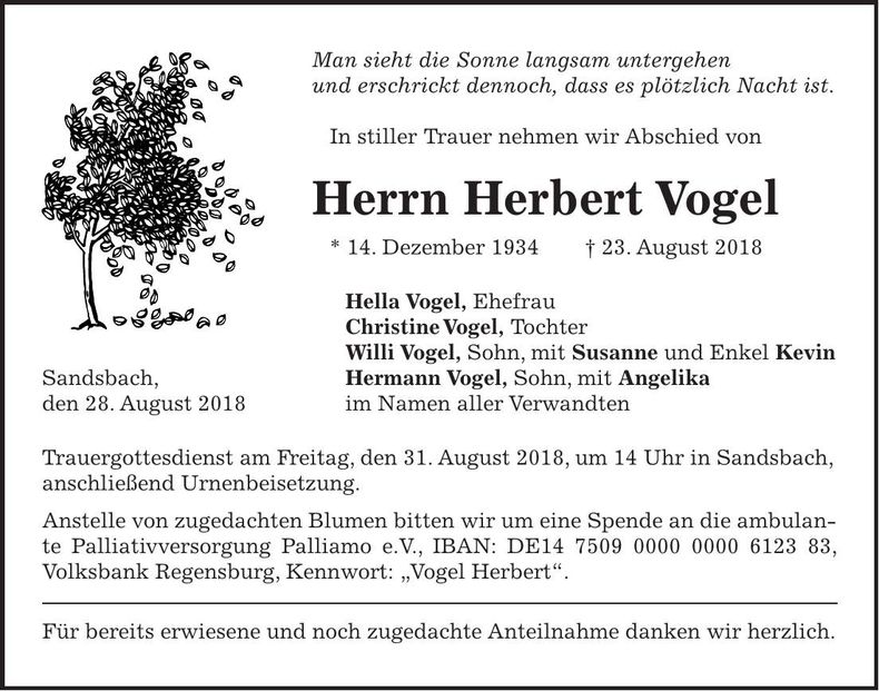 Traueranzeige Herbert Vogel