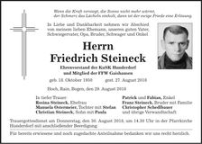 Traueranzeige Friedrich Steineck
