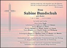 Traueranzeige Sabine Bundschuh