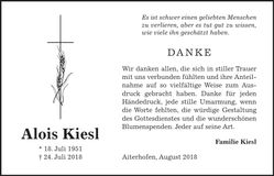 Traueranzeige Alois Kiesl