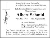 Traueranzeige Albert Schmid